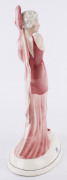 An Art Deco porcelain statue of a lady in pink dress with fan, circa 1930, ​46cm high - 3