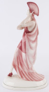 An Art Deco porcelain statue of a lady in pink dress with fan, circa 1930, ​46cm high - 4