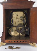 WILCOX Canadian bracket clock, strikes on 5 gongs, mahogany case with ormolu mounts adorned with five finials and silvered dial, circa 1888, movement signed "WILCOX, CANADA". Note: the pendulum mounts from under the clock case. 48cm high PROVENANCE The Tu - 4
