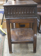 An antique English oak bible table, 18th century, with accompanying antique leather bound bible, ​72cm high, 55cm wide, 42cm deep - 5