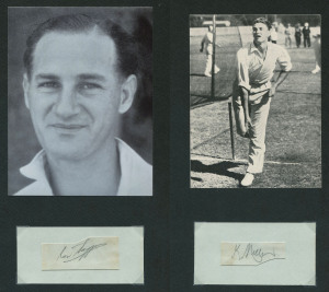 AUSTRALIAN TEST CRICKETER AUTOGRAPHS: A collection of autographed displays on a few autograph sheets in an album; including Keith Miller, Ron Saggers, Rod Marsh, Dean Jones, David Hookes, Rodney Hogg, Ian Meckiff, Ian Redpath, Doug Walters, Kerry O'Keeffe