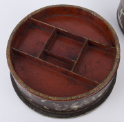 An antique Chinese circular workbox, rosewood with mother of pearl inlay, interior fitted with lift-out tray and compartments, ​Qing Dynasty, circa 1830, 11cm high, 28cm diameter - 7