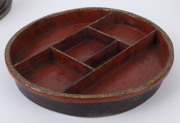 An antique Chinese circular workbox, rosewood with mother of pearl inlay, interior fitted with lift-out tray and compartments, ​Qing Dynasty, circa 1830, 11cm high, 28cm diameter - 9