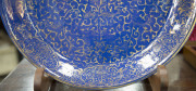 A Chinese blue porcelain charger with gilt decoration, 19th century, six character mark to base, 37.5cm wide - 5