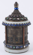 An antique Chinese pagoda shaped box, silver gilt with semi-precious stones, jade and enamel, Qing Dynasty, 19th century, stamped "SILVER" on the base, ​14cm high - 3