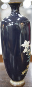 A pair of Japanese cloisonne vases with lilies and blossoms on blue ground, Meiji period, 24cm high - 9