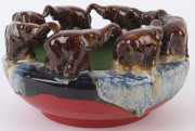 SUMIDA GAWA Japanese pottery bowl with elephant decoration, 20th century, factory mark to base, ​12cm high, 22cm diameter - 3