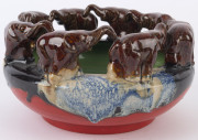 SUMIDA GAWA Japanese pottery bowl with elephant decoration, 20th century, factory mark to base, ​12cm high, 22cm diameter - 4