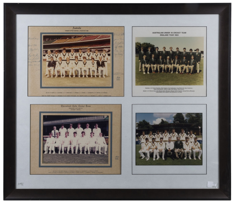 TEAM PHOTOGRAPHS, comprising four official photographs - 1982 Australia Under 19 v Pakistan with 14 signatures on mount (including Mike Veletta, captain; Dodemaide, McDermott & Trimble); 1983 Australian Under 19 Tour to England; 1982-83 Queensland Colts;