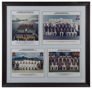 AUSTRALIAN TEAM PHOTOGRAPHS, comprising four official team photographs - 1992 World Cup; 1994 Australian Tour to Sri Lanka & Pakistan; 1994-95 Ashes Series; and 1995 Australian Tour to West Indies; window mounted together, framed & glazed, overall 83 x 84