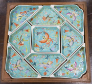 A Straits Chinese porcelain savory dish set, in carved wooden box, 20th century, ​29cm wide - 2