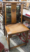 A pair of antique Chinese timber chairs with finely carved splats and later woven cane seats, ​110cm high - 2