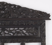 An antique Chinese four panel picture frame, ornately carved rosewood with dragon motif, late 19th century, 55 x 67cm overall - 4