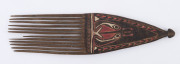 Three Indonesian daggers and a Pacific Islands comb, 20th century, (4 items), the largest 45cm long - 2
