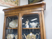 An antique English walnut two door bookcase of slim proportions, circa 1860, ​203cm high, 80cm wide, 42cm deep - 4