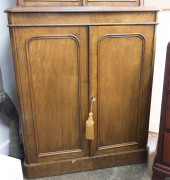 An antique English walnut two door bookcase of slim proportions, circa 1860, ​203cm high, 80cm wide, 42cm deep - 8