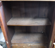 An antique English walnut two door bookcase of slim proportions, circa 1860, ​203cm high, 80cm wide, 42cm deep - 10