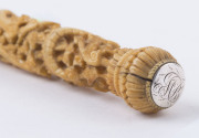 A Chinese walking stick, carved ivory handle with dragon motif, silvered collar, palm wood shaft and brass ferrule, 19th century, 86cm high - 3