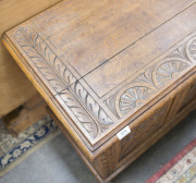 An antique carved English oak coffer, 18th/19th century, 69cm high, 121cm wide, 51cm deep - 3