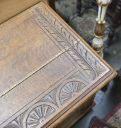 An antique carved English oak coffer, 18th/19th century, 69cm high, 121cm wide, 51cm deep - 5