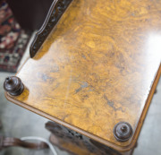 An antique English Canterbury, finely selected cuts of burr walnut on original porcelain castors, 19th century, 96cm high, 63cm wide, 40cm deep - 3