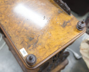 An antique English Canterbury, finely selected cuts of burr walnut on original porcelain castors, 19th century, 96cm high, 63cm wide, 40cm deep - 4