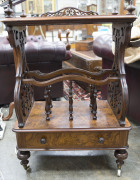 An antique English Canterbury, finely selected cuts of burr walnut on original porcelain castors, 19th century, 96cm high, 63cm wide, 40cm deep - 5