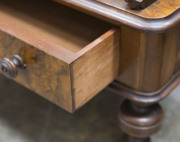 An antique English Canterbury, finely selected cuts of burr walnut on original porcelain castors, 19th century, 96cm high, 63cm wide, 40cm deep - 8