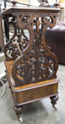 An antique English Canterbury, finely selected cuts of burr walnut on original porcelain castors, 19th century, 96cm high, 63cm wide, 40cm deep - 9