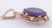 A 14ct rose gold and amethyst circular pendant on later gold chain, 53cm long - 3