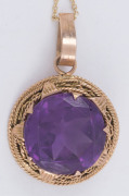 A 14ct rose gold and amethyst circular pendant on later gold chain, 53cm long - 4