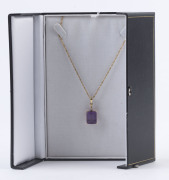 A 14ct gold and amethyst pendant set with three diamonds on a 14ct gold chain, stamp "14K, 585", 48cm long - 2