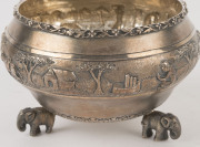 An antique Burmese silver bowl decorated with repoussé frieze and elephant feet, 19th/20th century, 8cm high, 13cm diameter, 255 grams - 2