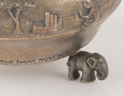 An antique Burmese silver bowl decorated with repoussé frieze and elephant feet, 19th/20th century, 8cm high, 13cm diameter, 255 grams - 3