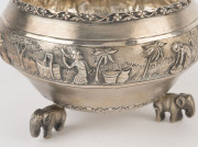 An antique Burmese silver bowl decorated with repoussé frieze and elephant feet, 19th/20th century, 8cm high, 13cm diameter, 255 grams - 6