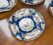 BOOTH'S "Pheasant" pattern English porcelain table ware comprising an oval serving dish, compote, 7 plates and 6 cups and saucers, 19th century. Brown factory mark to base with retailer's stamp "JOHN BATES & Co. Ltd. CHRISTCHURCH N.Z.", (21 pieces), ​the - 5