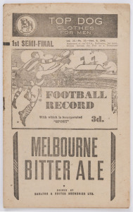 The Football Record: 1945 special edition for the 1st Semi-Final (North Melbourne v Carlton). Carlton won by 26 points with Lance Collins kicking 8 goals. They also went on to defeat South Melbourne in the Grand Final.