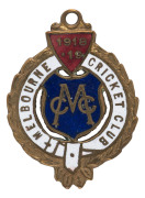 MELBOURNE CRICKET CLUB, 1918-19 membership badge, made by C. Bentley, excellent condition. - 3