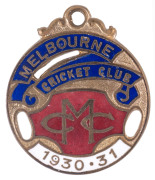 MELBOURNE CRICKET CLUB,  membership badge, made by C. Bentley, for 1930-31 (No.5266), lovely condition. Scarce Depression era piece.