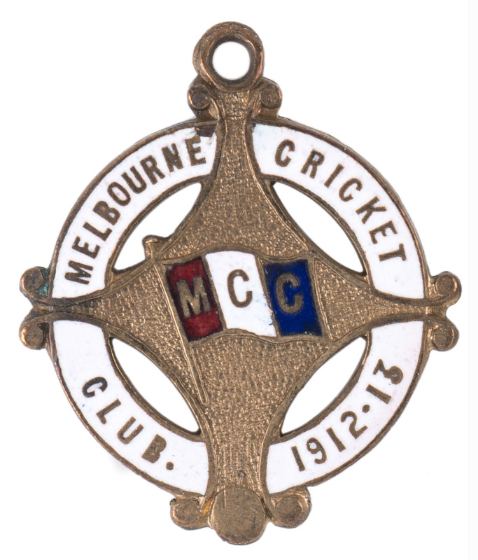 MELBOURNE CRICKET CLUB, 1912-13 membership badge, made by C. Bentley, (No.52), very low number and fabulous condition.