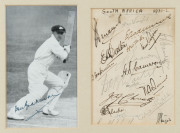 THE SOUTH AFRICAN TEAM IN AUSTRALIA - 1931/32An attractive display comprising of a signed action photograph of Don Bradman, mounted together with an autograph page of the South African tourists with 18 signatures; window mounted with a caption listing the - 4