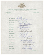 AUSTRALIA: 1968 Australian Team, official team sheet with 17 signatures including Bill Lawry (Capt.), Barry Jarman, Ian Chappell, Doug Walters, Alan Connolly, Ashley Mallett and Neil Hawke. 