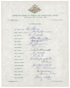 AUSTRALIA: 1968 Australian Team, official team sheet with 17 signatures including Bill Lawry (Capt.), Barry Jarman, Ian Chappell, Doug Walters, Alan Connolly, Ashley Mallett and Neil Hawke.&nbsp;