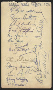 THE GREAT BRITAIN LIONS: 1958 RUGBY LEAGUE SQUAD that toured AUSTRALIA & NEW ZEALAND: autograph page with a total of 26 signatures (15 on front; 11 on reverse) including Alan Prescott, Jim Challiner, Eric Fraser, Phil Jackson, Eric Ashton & Ike Southward.