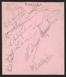 1957 BRITISH LIONS IN AUSTRALIA, NEW ZEALAND and SOUTH AFRICA: autograph page with 12 signatures including Alan Prescott, Tom McKinney, Sdney Little and Billy Boston (who had flown directly home from New Zealand as his "mixed-race" status precluded his pl