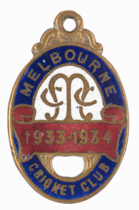 MELBOURNE CRICKET CLUB, membership badge, made by C. Bentley, for 1933-34 (No.857). Very fine condition.