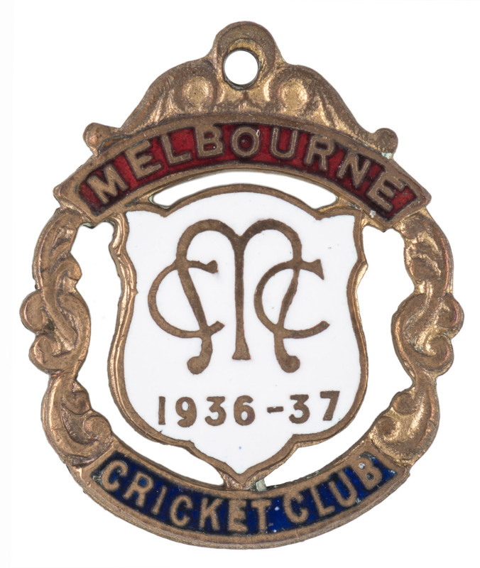 MELBOURNE CRICKET CLUB, 1936-37 Country membership badge by C. Bentley & Son, (No.1285). Very rare, and in lovely condition.