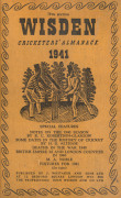 1941 edition of "Wisden Cricketers Almanack", rebound into brown cloth boards retaining the original buff linen covers, gilt inscriptions on spine; condition Very Good. Rare wartime issue. - 3