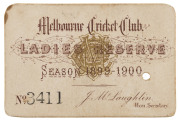 MELBOURNE CRICKET CLUB: 1899 - 1900 LADIES RESERVE Season's Ticket, No.3411 for C.J. Boden. - 3