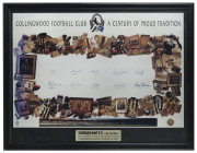 COLLINGWOOD: "A Century of Proud Tradition" poster, signed by 10 legends comprising Tony Shaw, Lou Richards, Bob Rose, Murray Weidaman, Len Thompson, Bill Picken, Peter McKenna, Peter Daicos. Des Tuddenham & Wayne Richardson; window mounted, framed & gla - 2